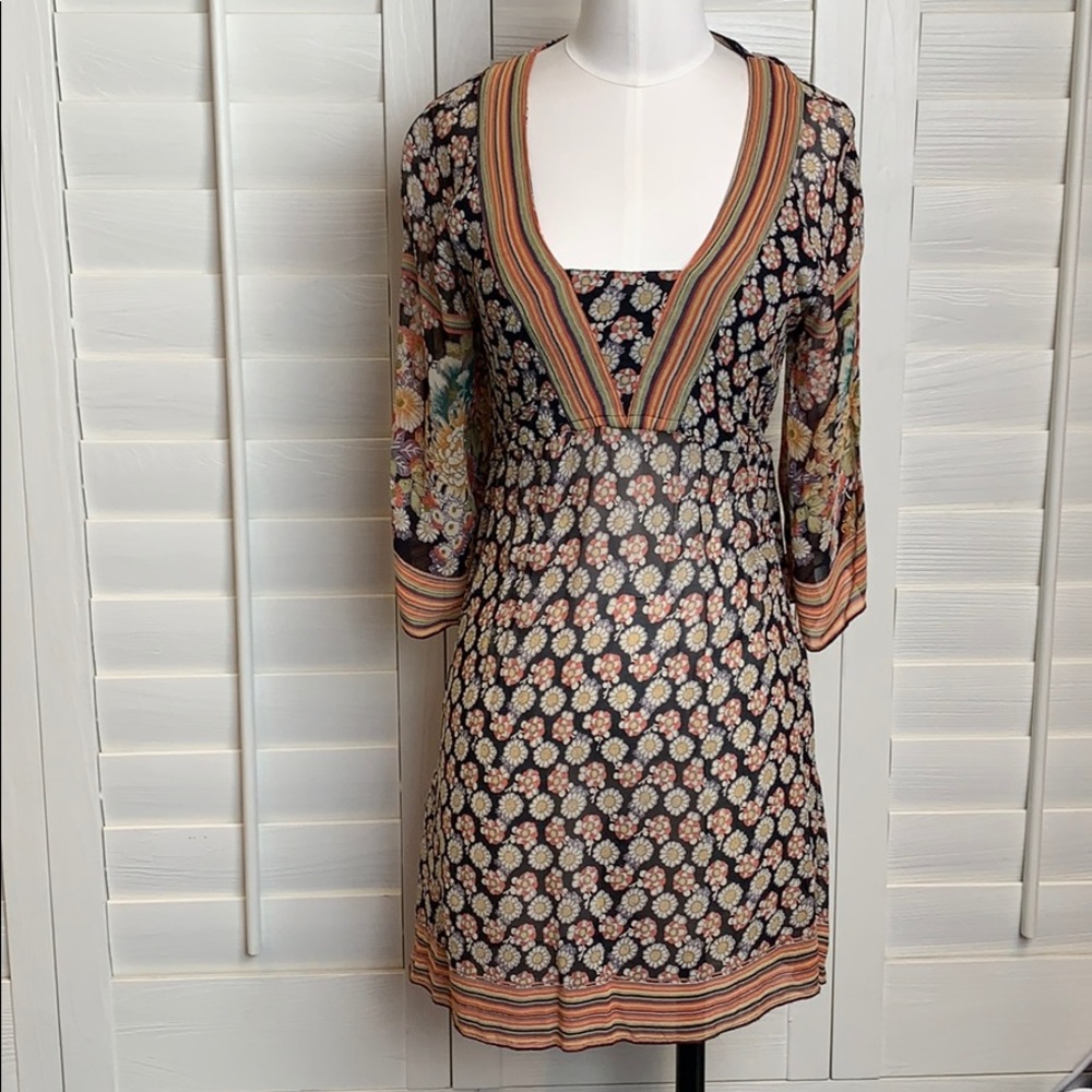 Angie Kimono Mini Dress Semi sheer floral  rayon